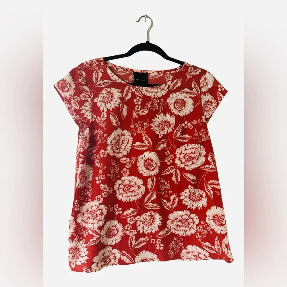 Alex Marie Woven Short Sleeve Blouse Red Tiger Lily NWT Size Medium